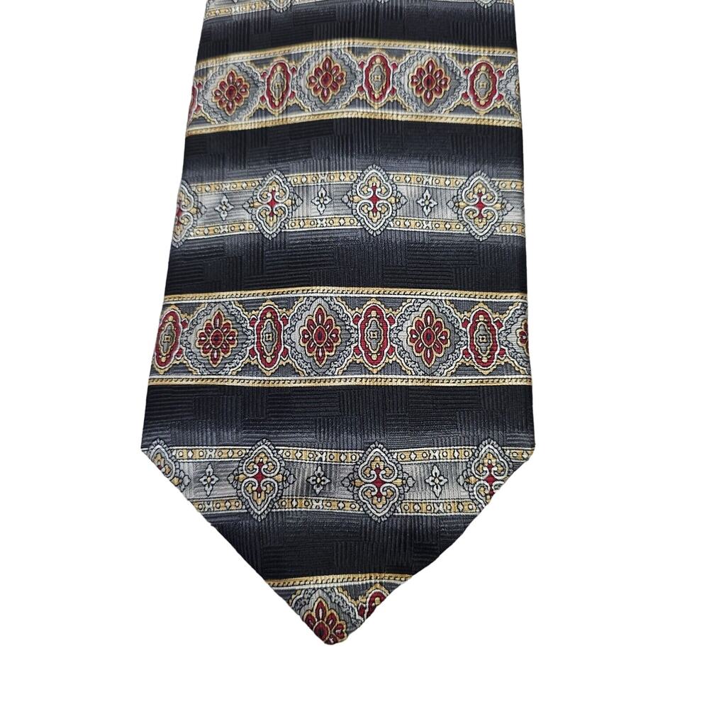 Zianetti Tie Mens OS Black Red Italian Silk Collection Medallion Striped